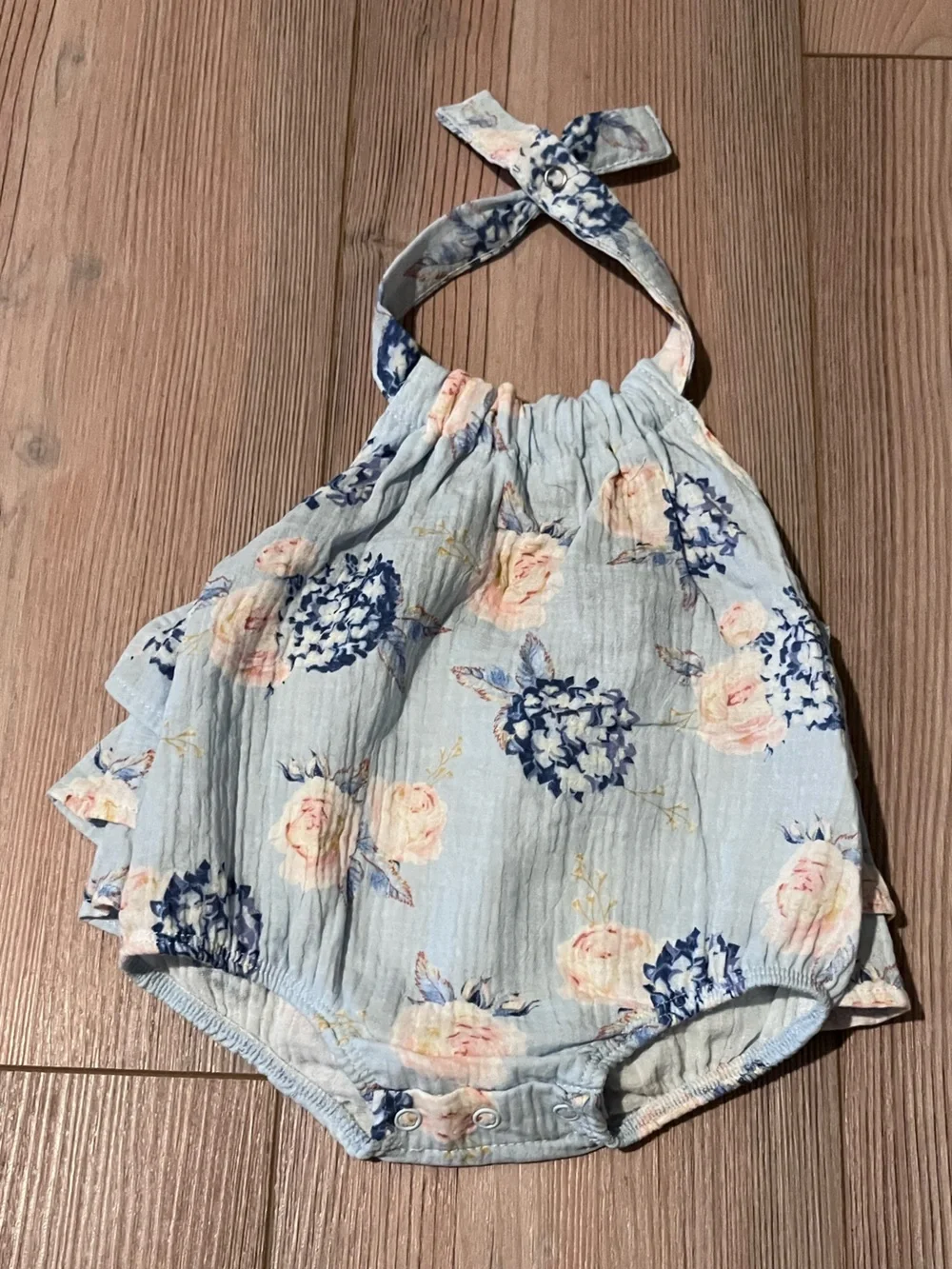 Mud Pie Light Blue Floral Ruffle Romper
